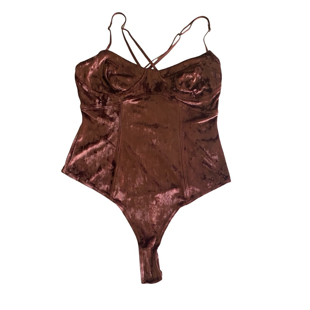 Free People Intimately Bodysuit Women's Mauve Velvet Strappy Lingerie
